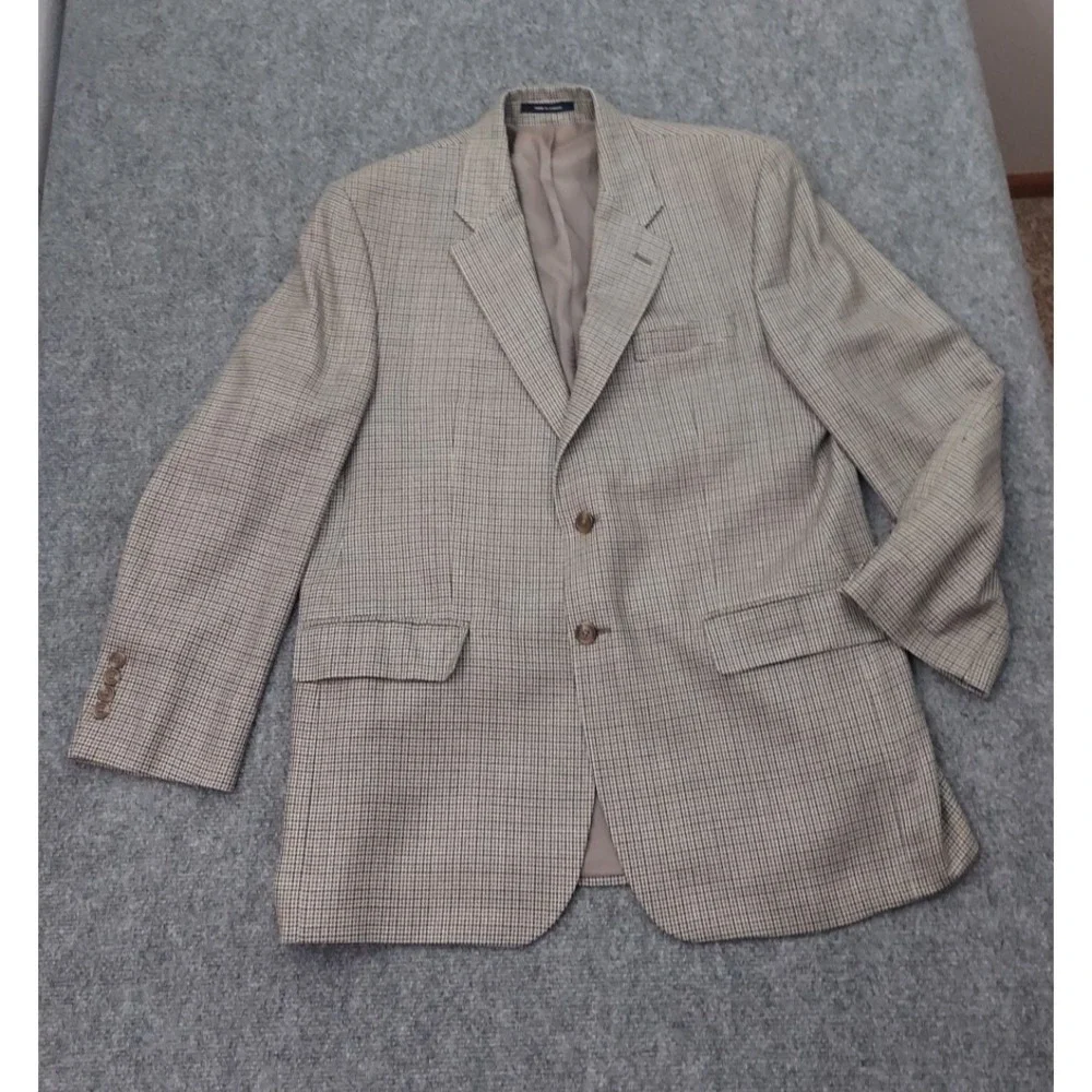 Chaps Ralph Lauren‎ Blazer Mens 42 R Brown Plaid Silk Wool 2 Button Sportcoat